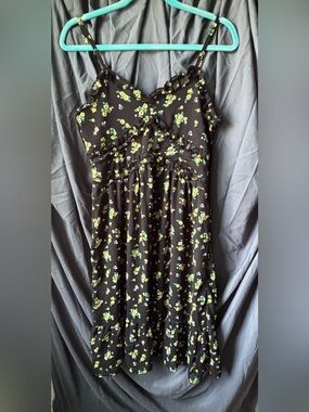 Black and Yellow Floral Dress with Ruffles